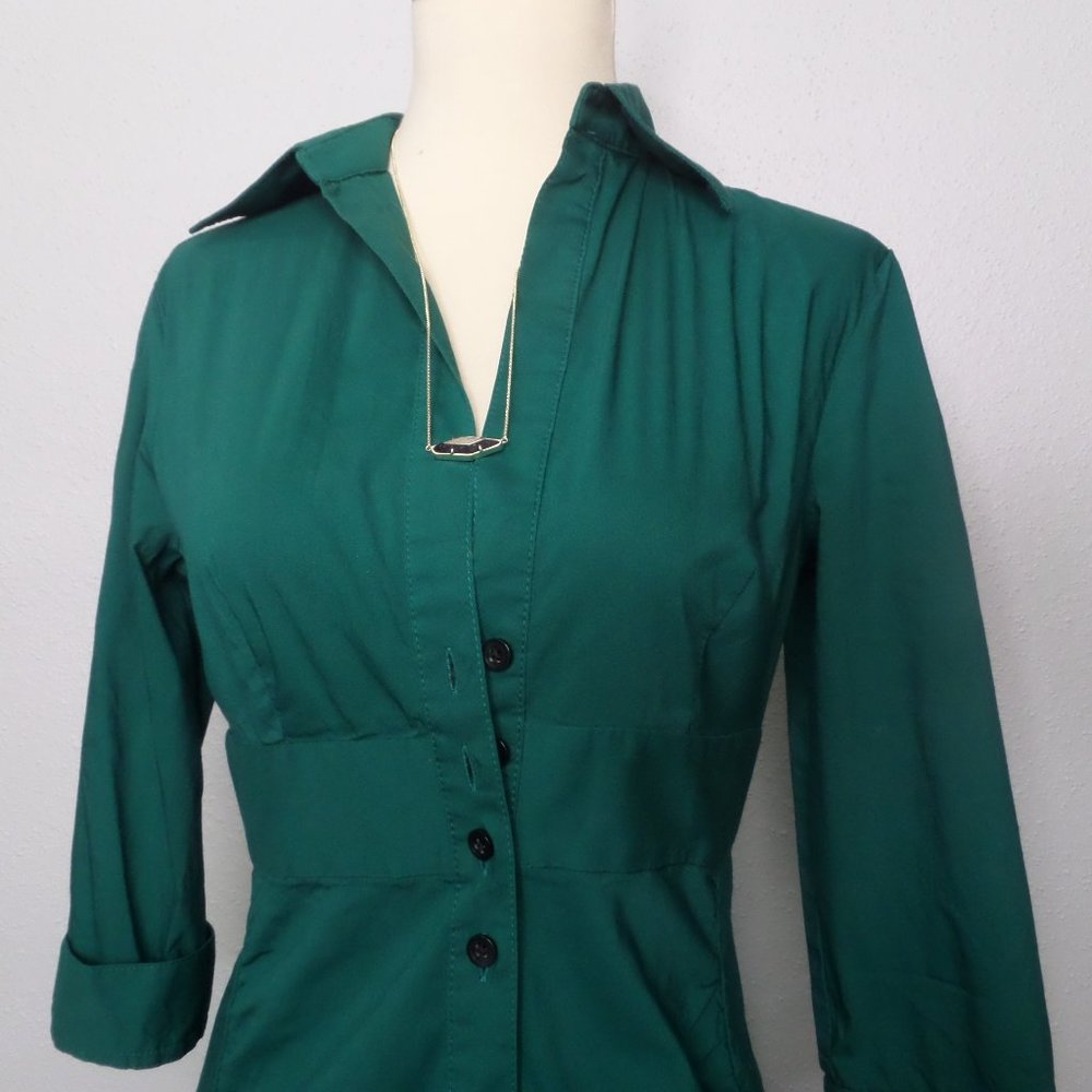 Express Green Button-Front Midi Dress - Picture 2 of 7
